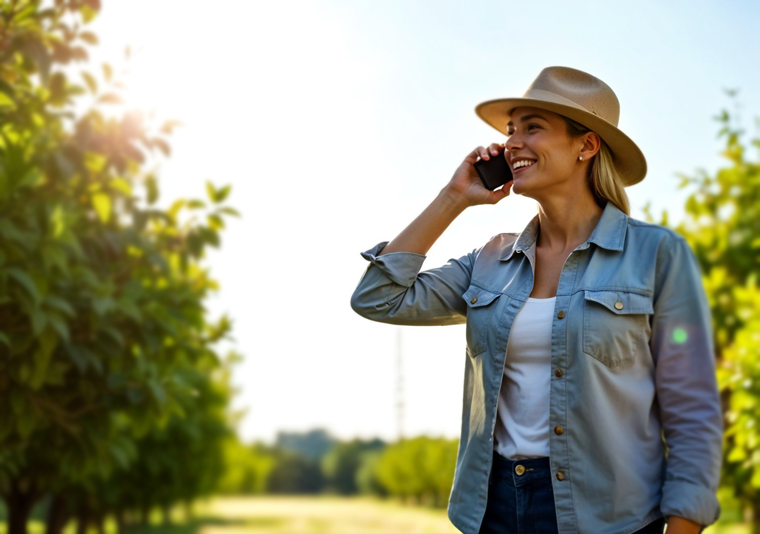 mujer rural hablando por el móvil